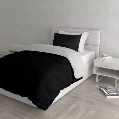 Afbeelding van Italian Bed Linnen Natural Color Doubleface dekbedovertrek, 100% katoen, zwart/lichtgrijs, kleine dubbele