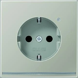 Afbeelding van Jung ls range 1 voudige wandcontactdoos met randaarde kinderbeveiliging inbouw thermoplast orientatieverlichting roestvaststaal es1520 olnw
