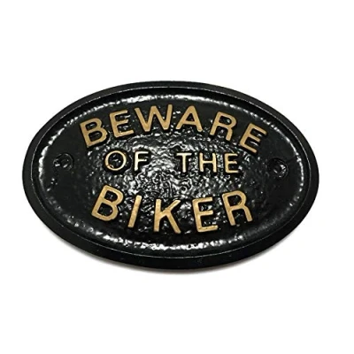 Afbeelding van Artisan Pas op voor de Biker Muur/Poortbord in zwart met goud opgeheven belettering