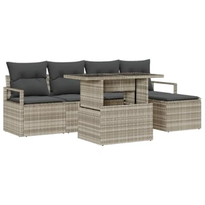 Afbeelding van vidaXL 6 delige Tuin Sofa Set met Kussens Lichtgrijs Poly Rattan