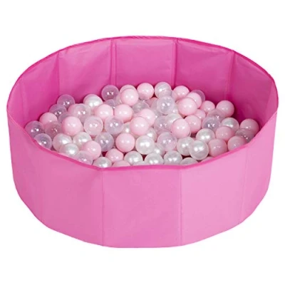 Afbeelding van Selonis Kleurrijke opvouwbare ballenbak voor kinderen met 200 ballen, roze: poederroze/parel/transparant