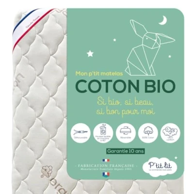Afbeelding van P&#039;tit lit Biologisch Katoen Matras 60x120 cm 100% Vrij van Chemische Behandelingen Afritsbare tijk Oeko Tex® EU product