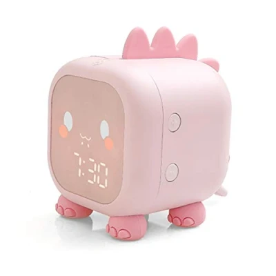 Afbeelding van BBABBT Kinderwekker Leuke dinosaurus digitale wekker voor kinderen nachtkastje klok slaaptrainer, wakker licht en nachtlampje, beste (roze)