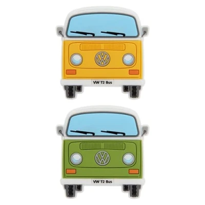 Afbeelding van BRISA VW Collection Volkswagen T2 Bulli bus rubberen magneet voorkant, koelkastmagneet, magneten voor koelkast, magneetbord, whiteboard, prikbord (set van 2, geel en groen)