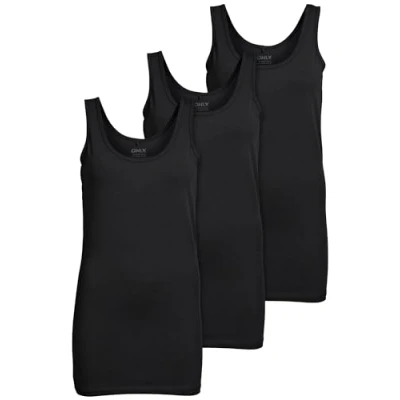 Afbeelding van ONLY Set van 3 basic tanktops voor dames, wit, zwart, grijs, blauw, crème, lange zomershirts top 15201465, Kleurmix 3, L