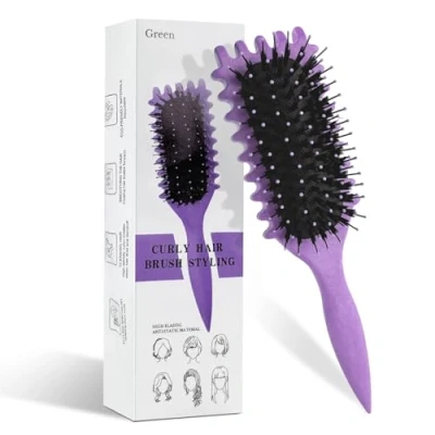 Afbeelding van CNMTCCO Curl haarborstel, krul definire stylingkwast, haarborstel om te combineren en modelleren, wildzwijnborstel, ontwarren, voor vrouwen (paars)