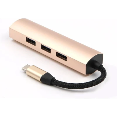 Afbeelding van USB Splitter Hub 3.0 4 Poorten C aansluiting Aluminium RosÃ© Goud