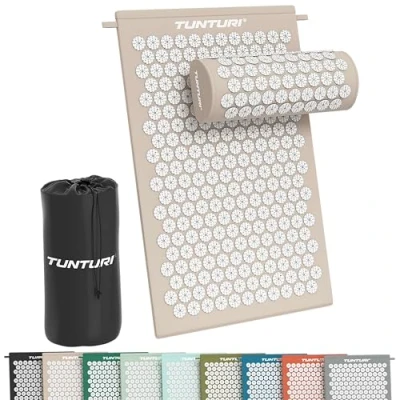 Afbeelding van Tunturi Spijkermat met kussen Acupressuur Meditatie Mat Acupunctuur Set Massage en Ontspanning 68x42x2 cm Beige