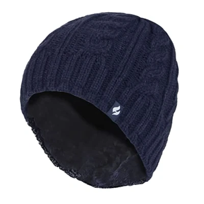 Afbeelding van Heat Holders Thermische fleece gevoerde kabel gebreide wintermuts 3.4 tog One Size, marineblauw, Eén maat