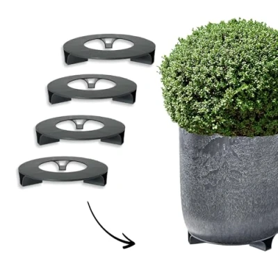 Afbeelding van terraced® Set van 4 onderzetters voor bloempotten, kleur: zwart, rond, diameter 27 cm, gerecycled materiaal, Made in Germany