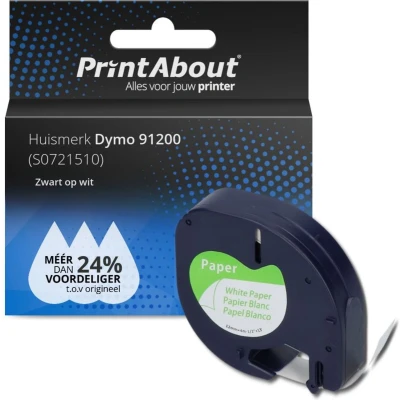 Afbeelding van Huismerk Dymo 91200 (S0721510) Tape Zwart op wit (12 mm)