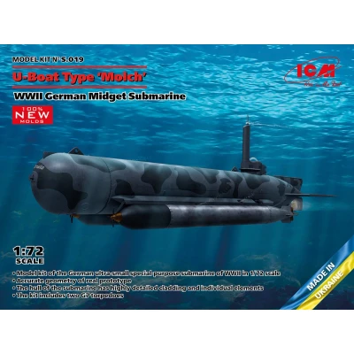Afbeelding van 1:72 ICM S019 U Boat Type Molch WWII Germen Midget Submarine Plastic Modelbouwpakket