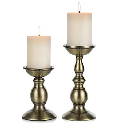 Afbeelding van Nuptio Pijler Kandelaars Metalen Kandelaar Ideaal voor 80mm Kaarsen, Bronzen Woonkamer, Tuinen, Spa, Aromatherapie, Wierookkegels, Bruiloft, Feest, 2 Stuks