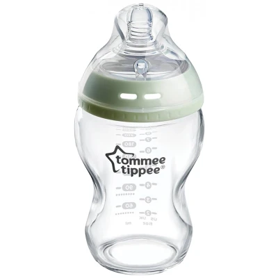 Afbeelding van Tommee Tippee babyflessen, Natural Start anti koliek glazen fles, 250 ml, speen die de vorm van borst imiteert voor natuurlijke mond, 1 stuk