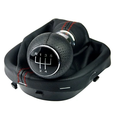 Afbeelding van L&amp;P A263 8 Schakelzak Schakelmanchet Zwart Rood Schakelknop 5 versnellingen compatibel met VW Touran 1T Caddy III 3 Frame Knauf geperforeerd Plug Play Reserveonderdeel voor 1T071113 2K071113 1T0711456