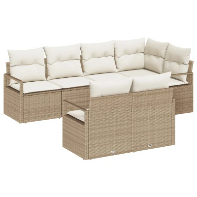 Afbeelding van vidaXL 7 delige Tuin Sofa Set met Kussens Beige Poly Rattan, 2 zits Rattan