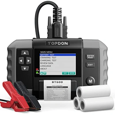 Afbeelding van TOPDON BT600 Accutester voor auto, 12 V, 24 batterijtester en dynamo batterijanalyzer met printer, kabel 1,8 m, kleurendisplay 3,5 inch vrachtwagen, motorfiets, ATV, SUV, jacht