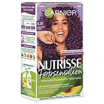 Afbeelding van Garnier Nutrisse verzorgende intensieve kleuring met voedende fruitoliën, 8 weken houding, kleursensatie haarkleur, 5.21 Intensief violet