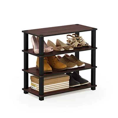 Afbeelding van Furinno Schoenenrekken, Hout, Donker Kers/Zwart, one size, 4 Tier