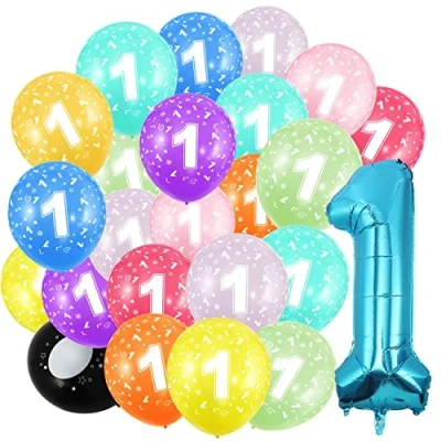 Afbeelding van Verjaardagsgetallen ballon 1 jaar en 20 stuks 30 cm blauwe folieballon in 40 101 verjaardagsdecoratie cijfer decoratie voor verjaardag vliegt met helium mannen vrouwen