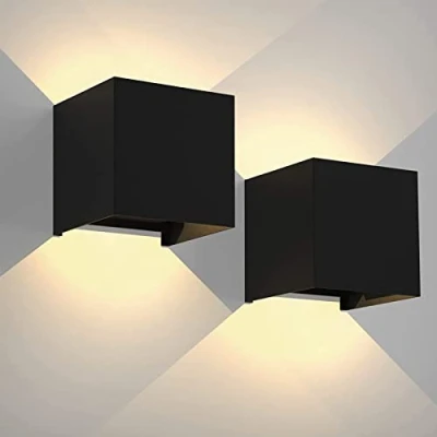 Afbeelding van 2PCS Wandlamp Binnen 12W 3000K Warm Witte LED Wandlampen Buiten IP65 Waterdicht, Moderne Zwart Decoratieve Wandverlichting voor Slaapkamer Binnenplaats Hal Tuin