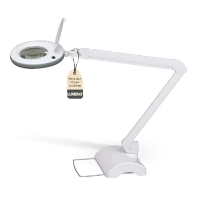 Afbeelding van Lumeno LED loeplamp 7215GR met 127 mm glazen lens, werklamp, cosmeticalamp, geschikt voor cosmetica, hobbyisten, leeshulp, 5 dioptrie grijs tafelstatief