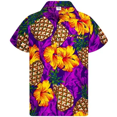 Afbeelding van Funky Hawaiiaans Overhemd, Hawaii Korte Mouw, Pineapple Hibiscus, Violet, XXL