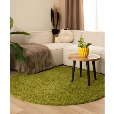 Afbeelding van Hoogpolig Vloerkleed Shaggy Trend Effen Rond Groen 300 Cm