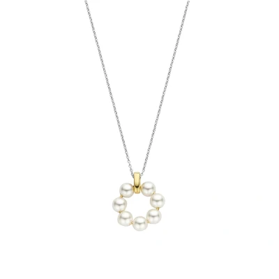 Afbeelding van TI SENTO Milano 34036YP Ketting zilver parel synth. kristal goud en zilverkleurig wit 38 48 cm