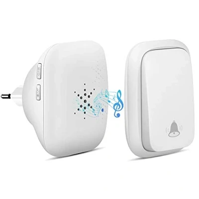 Afbeelding van Pdgrow draadloze deurbel, insteken, huisbel met een bereik van 500 voet, 38 beltonen, 4 volumeniveaus en led flitser, wit
