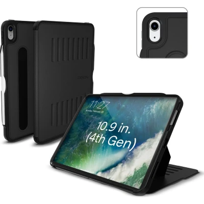Afbeelding van Zugu case iPad Air 10.9 Gen 4 &amp; 5 (2020/2022) oersterke luxe flip over volledige 360˚ bescherming met multifunctionele standaard functie geschikt voor Apple Pencil Zwart