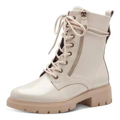 Afbeelding van Tamaris Dames Comfort Lace Boot Flat 8 85213 43 Modelaarzen, Crème patent, 39 EU Breed