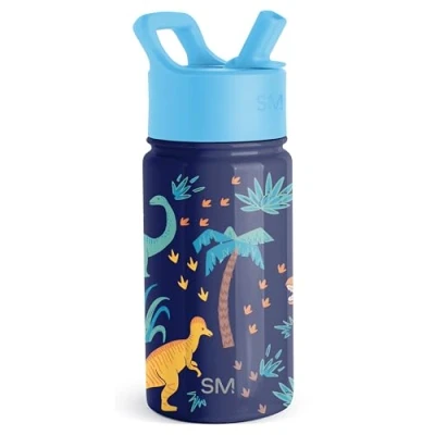 Afbeelding van Simple Modern Kinderwaterfles met rietjesdeksel Geïsoleerde roestvrijstalen herbruikbare beker voor peuters, jongens Summit Collection 14 oz, Jurassic Jungle