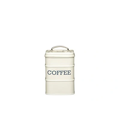 Afbeelding van KC Blue Antiek Koffieblik, Deksel met Stalen Handvat, Vierkante Bodem, Coffee Label, 11 x 17 centimeter, Staal Crème
