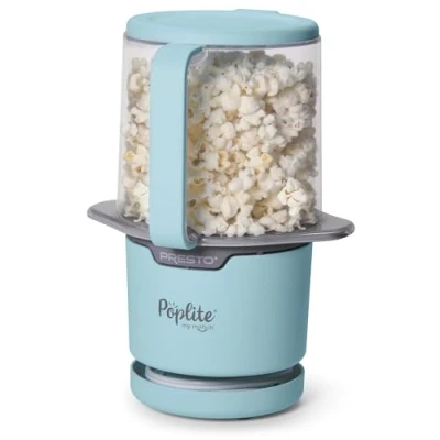 Afbeelding van Presto 04811 PopLite My Munch Hot Air Popcorn Popper Persoonlijk formaat, ingebouwde serveerschaal, compact ontwerp, 8 kopjes, blauw