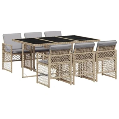 Afbeelding van vidaXL 7 delige Tuinset met kussens poly rattan beige