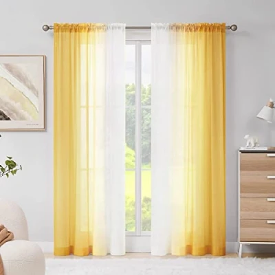 Afbeelding van Melodieux Geel Ombre Sheer Gordijnen Chiffon Gradiënt Rod Pocket Voiles, 56x96 inch, 2 Panelen