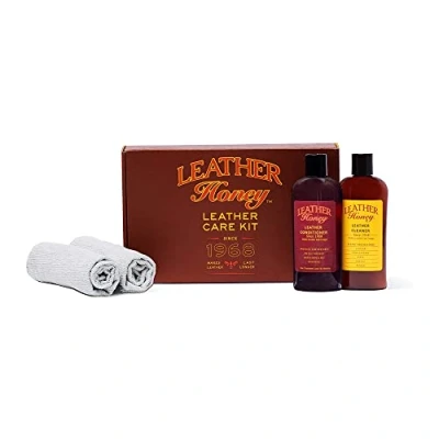 Afbeelding van Leather Honey Complete Leer Verzorgings Set Inclusief Conditioner (236ml), Leerreiniger (236ml) en Twee Aanbreng Doekjes voor Gebruik op Leren Kleding, Meubels, Auto Interieurs, Schoenen, Tassen