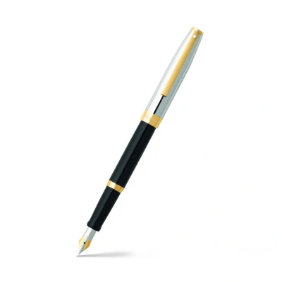 Afbeelding van Sheaffer vulpen Sagaris E9475 F Glossy black chrome cap gold trims SF E0947543