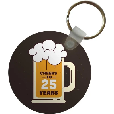 Afbeelding van Sleutelhanger Jubileum 25 Jaar verjaardag Bier Plastic Rond Uitdeelcadeautjes