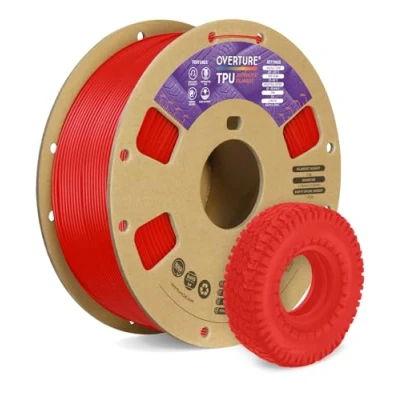 Afbeelding van OVERTURE TPU Filament 1.75mm Flexible Roll, 95A Soft 3D Printer Filament, 1kg Spool (2.2 lbs), Dimensional Accuracy +/ 0.02 mm(Red)