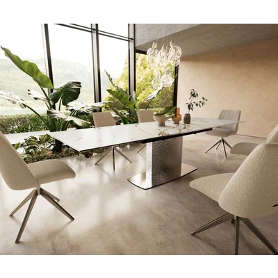 Afbeelding van DELIFE Eetkamertafel Edge 200 300x100 keramiek Calacatta Luxe wit goud grijs Wave RVS uitschuifbaar
