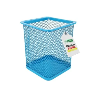 Afbeelding van D.RECT Metalen rechthoekige pennenkoker, penhouder, kubus van draadmetaal, mesh, multifunctionele beker voor balpen, blauw, 1 stuk