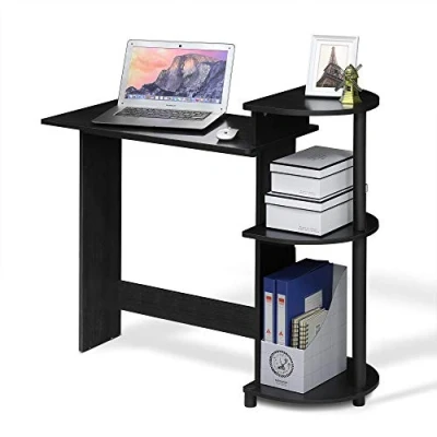 Afbeelding van Furinno Compact computerbureau met 3 legplanken, hout, Americano/zwart, 39,62 x 99,06 85,34 cm
