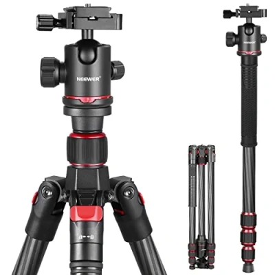 Afbeelding van NEEWER N55C Carbon statief monopod met middenzuil, 360 panorama kogelkop, Arca type QR plaat, tas, compact lichtgewicht koolstofvezel reisstatief maximale belasting 26,5lb/12 kg