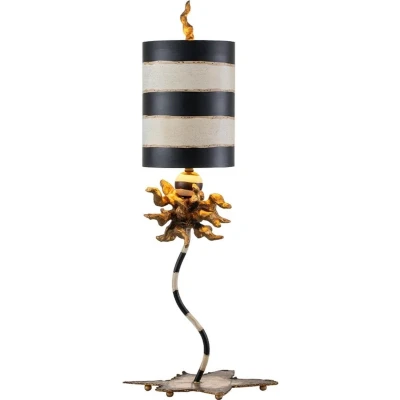 Afbeelding van Flambeau LED Tafellamp Dominique 1X E27 Max 60W Gold Leaf, Black &amp; Cream Stripes