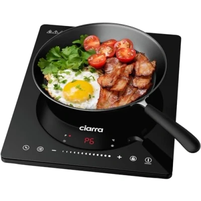 Afbeelding van CIARRA CBTIH1 inductiekookplaat, enkel, 2000 W, touch bediening, inductiekookplaat met 8 standen, temperatuurniveaus, mobiel, camping, zwart