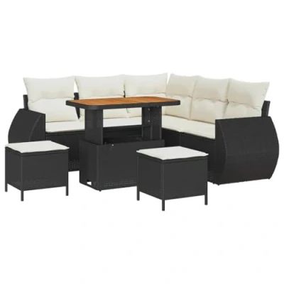 Afbeelding van vidaXL 8 delige tuinbankset met kussens zwart poly rattan acacia