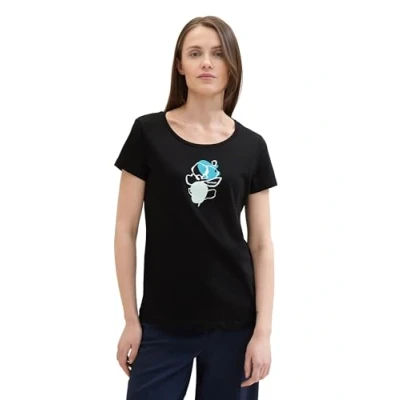 Afbeelding van TOM TAILOR Basic T shirt voor dames met bloemenprint, 14482 Deep Black, L