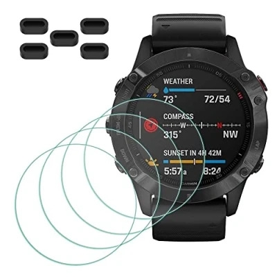 Afbeelding van MTHGH Screenprotector voor Garmin fenix 6/6 Pro/6 Multisport GPS Smartwatch [4 stuks] + anti stof stekkers 5 stuks, gehard glas 9H hardheid gevoelige touch bubble vrije film ultradunne beschermhoes